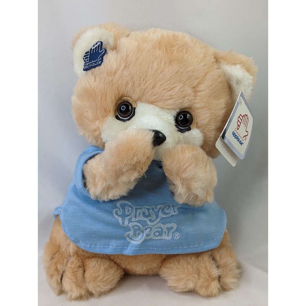 Applause Prayer Bear Plush‎ 11 Inch Blue Shirt 1984 Stuffed Animal Toy
